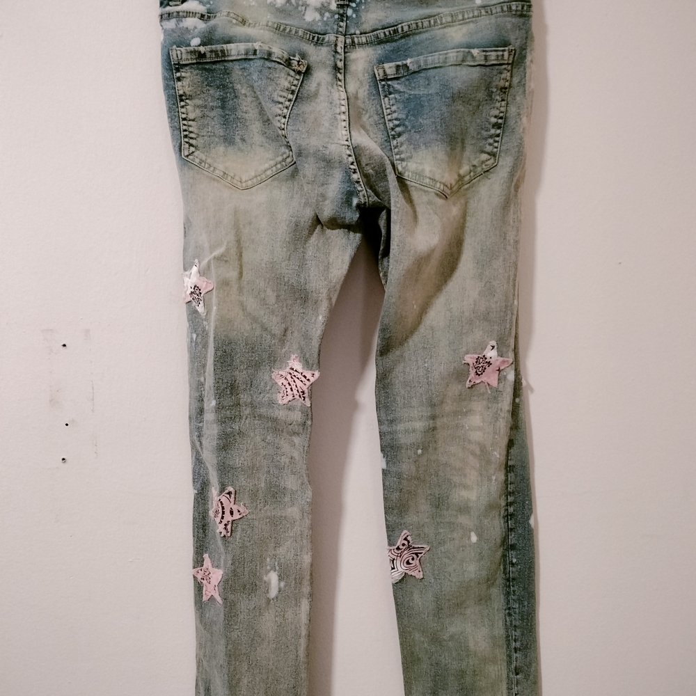 AHP Another Hype Piece Men's Jeans 34 x 32 Distressed 80s Stars Slim A15 - Picture 6 of 9